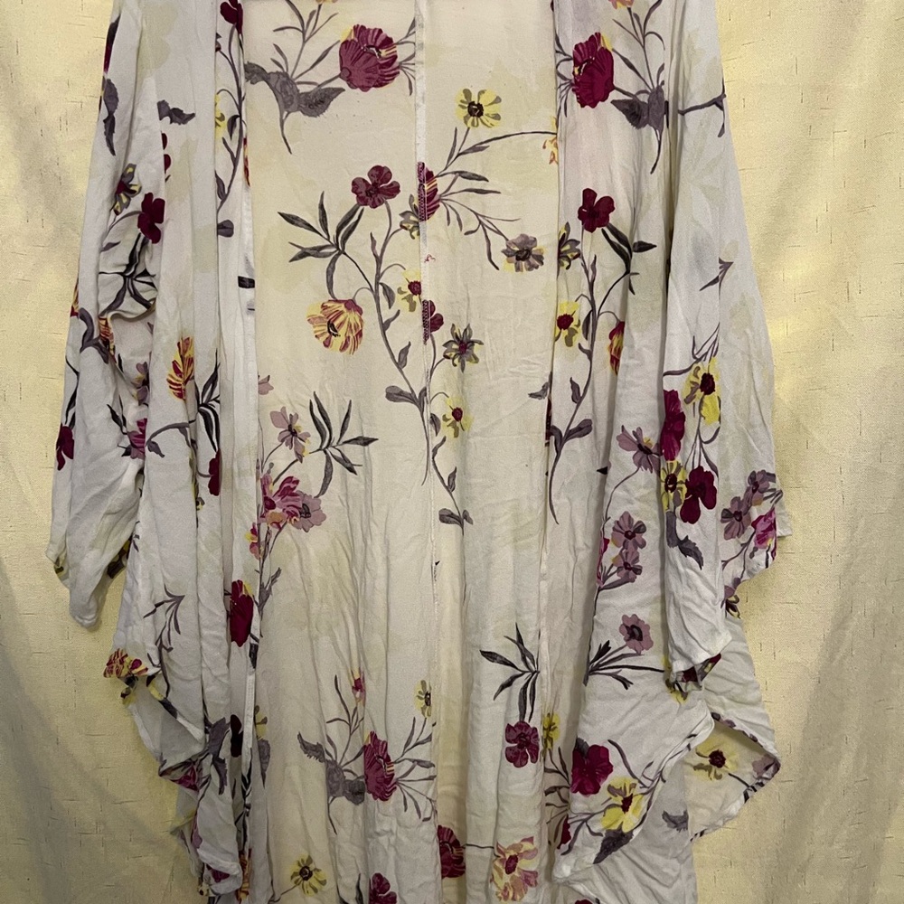 Floral Kimono with Red and Yellow Accents